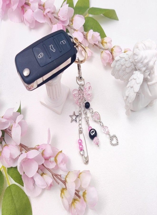 cioatu Y2K Aesthetic Keychains for Women Cute Flowers Star Cake Jellyfish Keychins Charms Kawaii Bag Purse Decor (Pink & Clear Bow) - Image 4